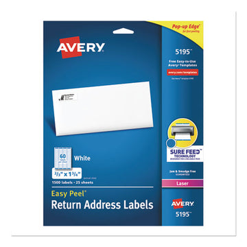 Avery® Easy Peel White Address Labels W- Sure Feed Technology, Laser Printers, 0.66 X 1.75, White, 60-sheet, 25 Sheets-pack freeshipping - TVN Wholesale